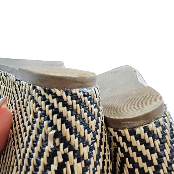 Tan Woven Wedge Heels With Ankle Tie Strap & Black Stitch Detail Womens Size 8.5 - Picture 7 of 15